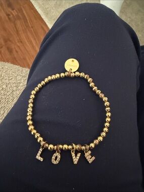 Little Words Project Gold Beaded Bracelet with 'LOVE' Crystal Charms